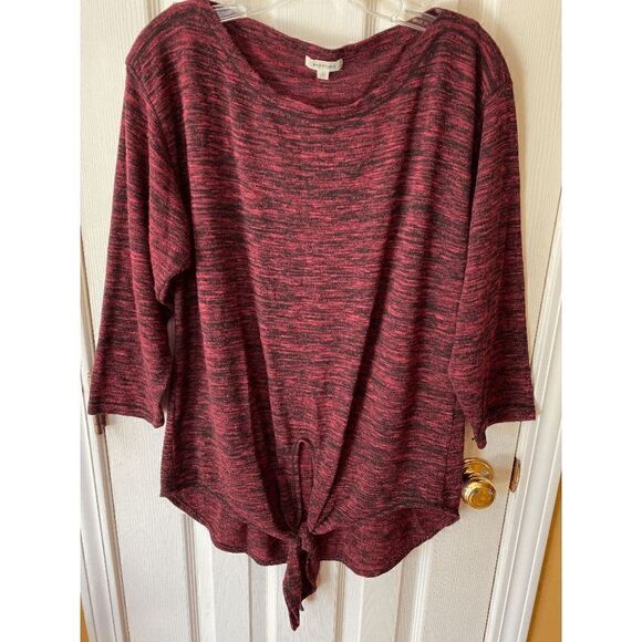 Max Studio Womens Pullover 3/4 Sleeve Tie Front Sweater Burgundy Mable Sz L - Picture 1 of 2